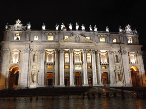 St. Peter's Basilica all lit up at night