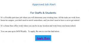 Latest Job Scam Offer “Student and Staffs Employment”